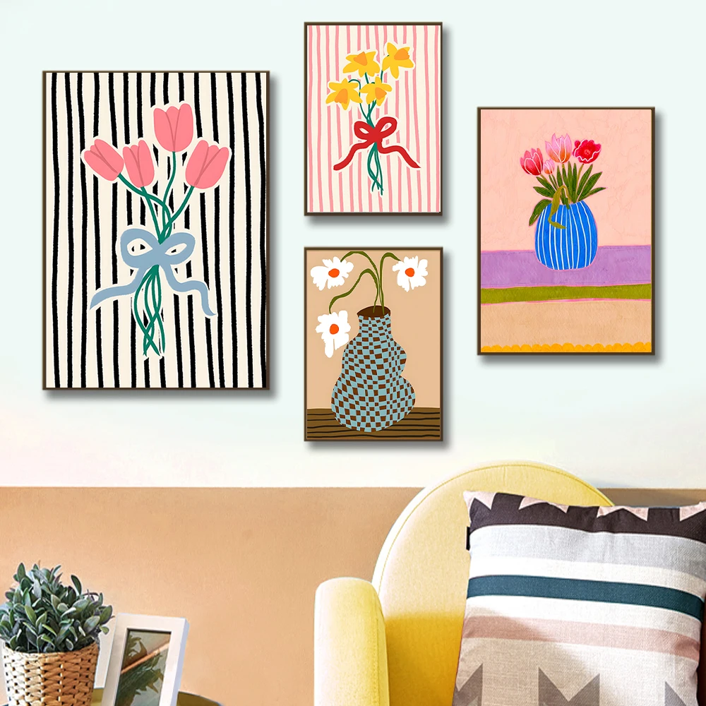 Photography Pose - Vintage Botanical Poster Stripes Flower Vase