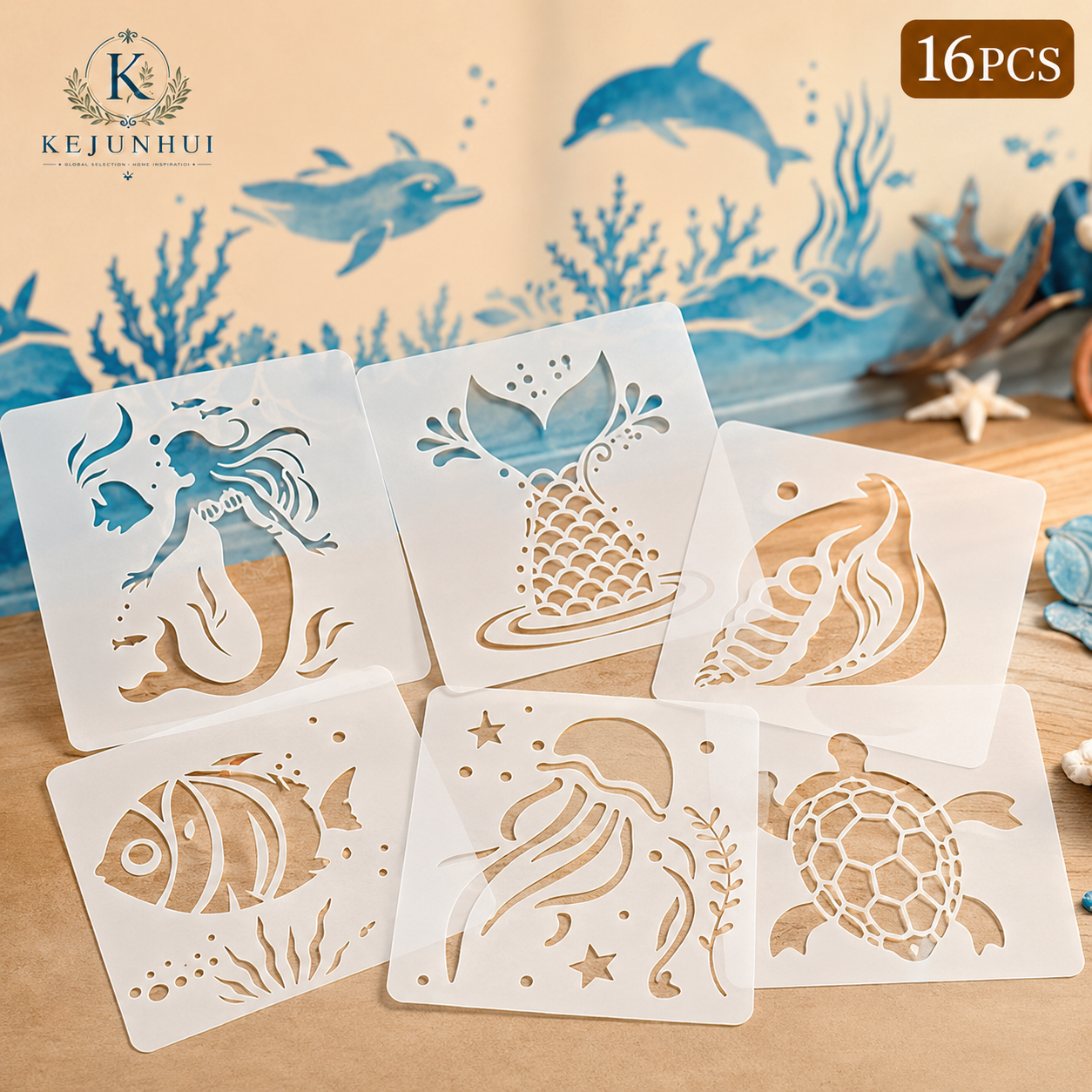 Photography Model - 16Pcs 3.9x3.9in Ocean Animal Stencils Reusable