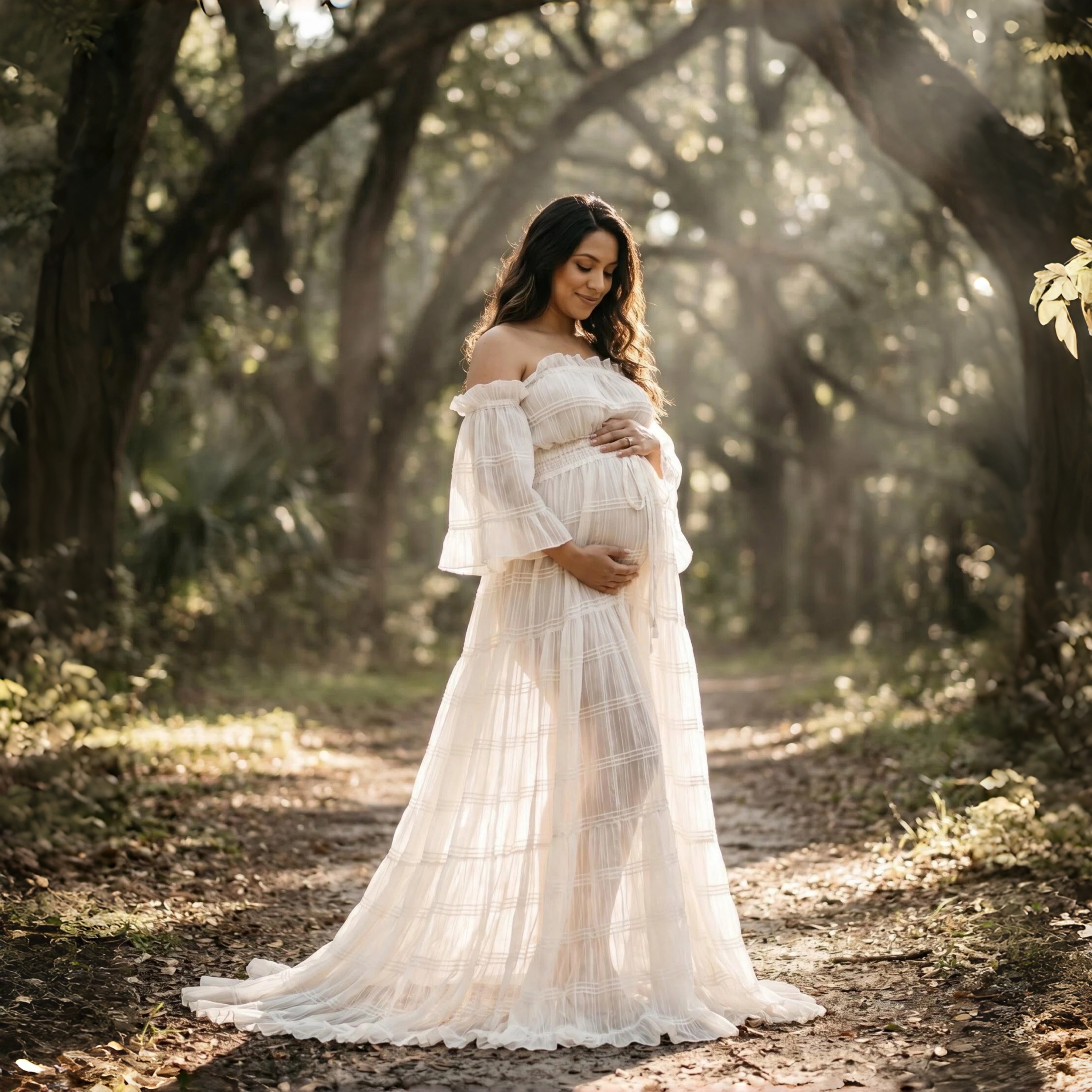 White Pleated Chiffon Maternit - đánh giá và giá Photography Outfits