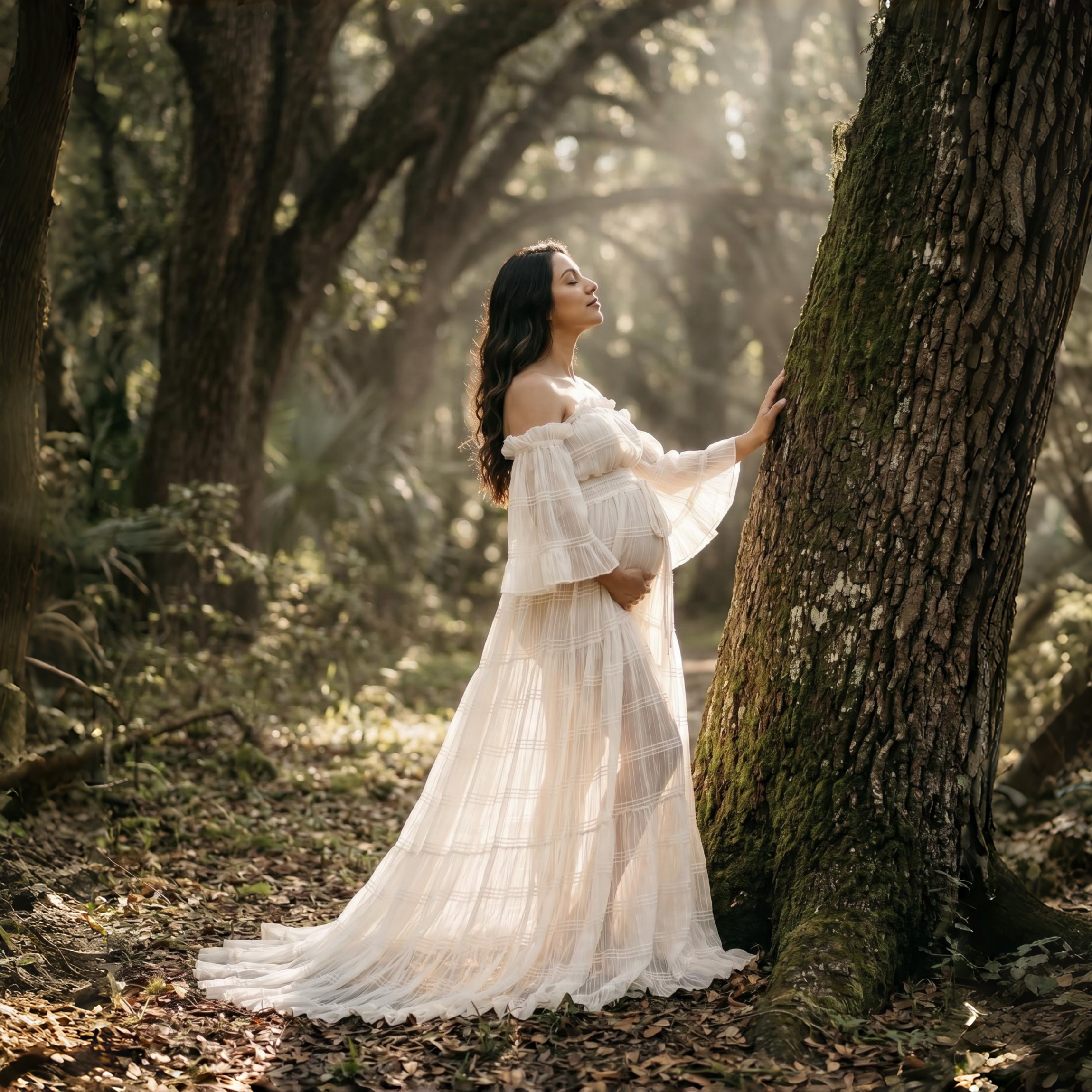 White Pleated Chiffon Maternit - đánh giá và giá Photography Outfits