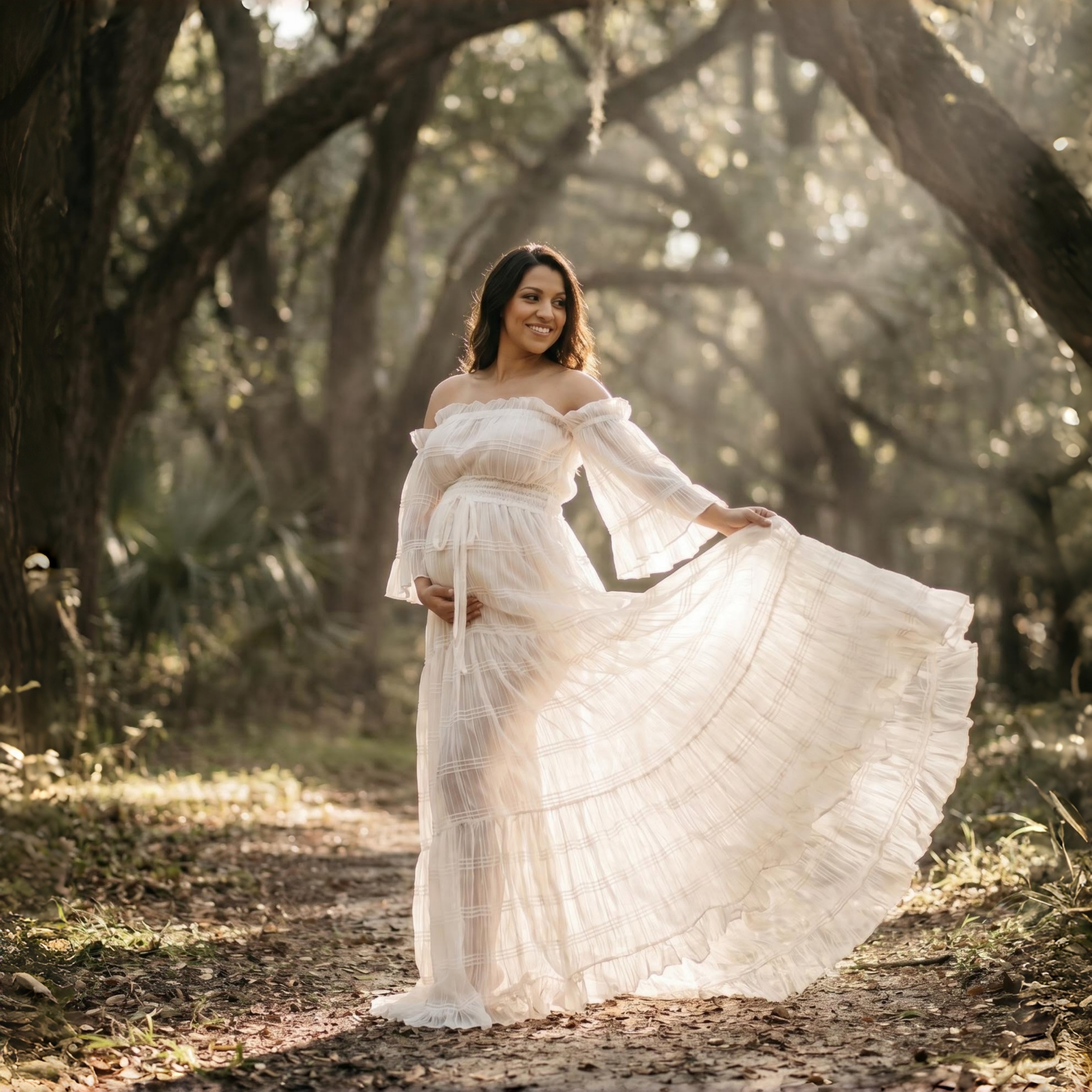 White Pleated Chiffon Maternit - đánh giá và giá Photography Outfits