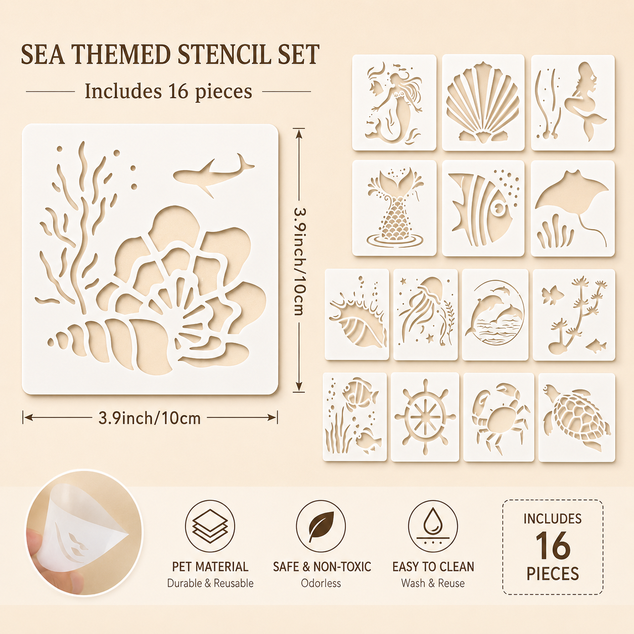 16Pcs 3.9x3.9in Ocean Animal S - đánh giá và giá Photography Model